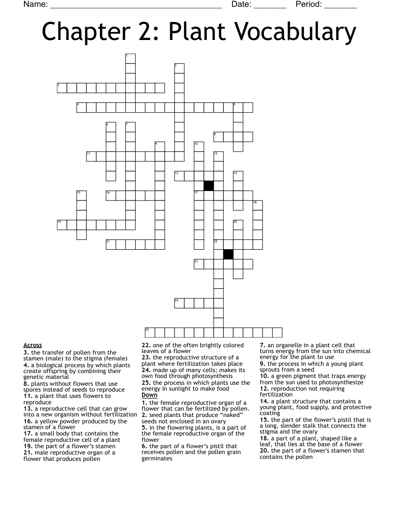 Chapter 2: Plant Vocabulary Crossword