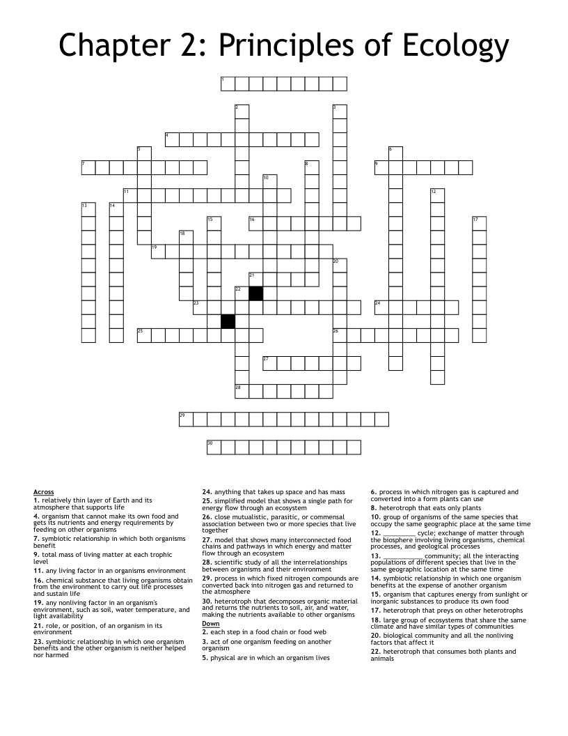 Chapter 2: Principles of Ecology Crossword