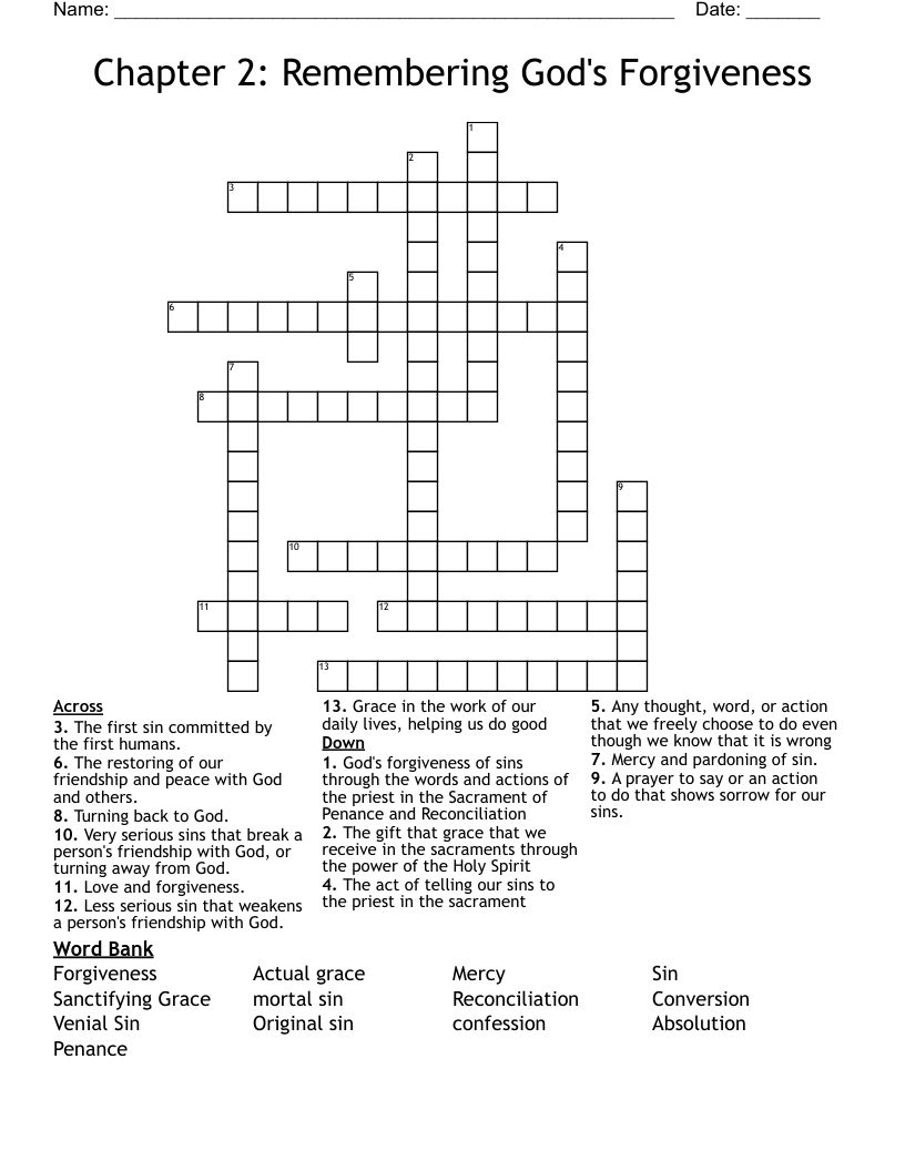 Chapter 2: Remembering God's Forgiveness Crossword