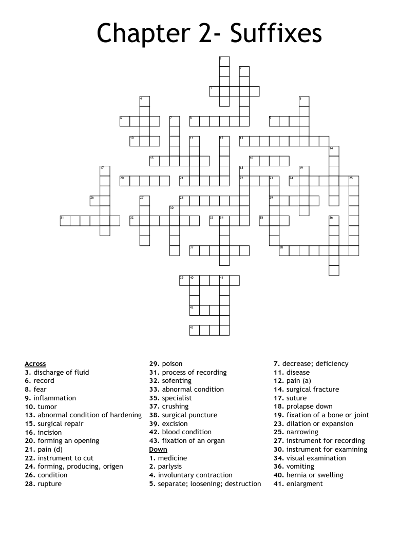 Chapter 2- Suffixes Crossword