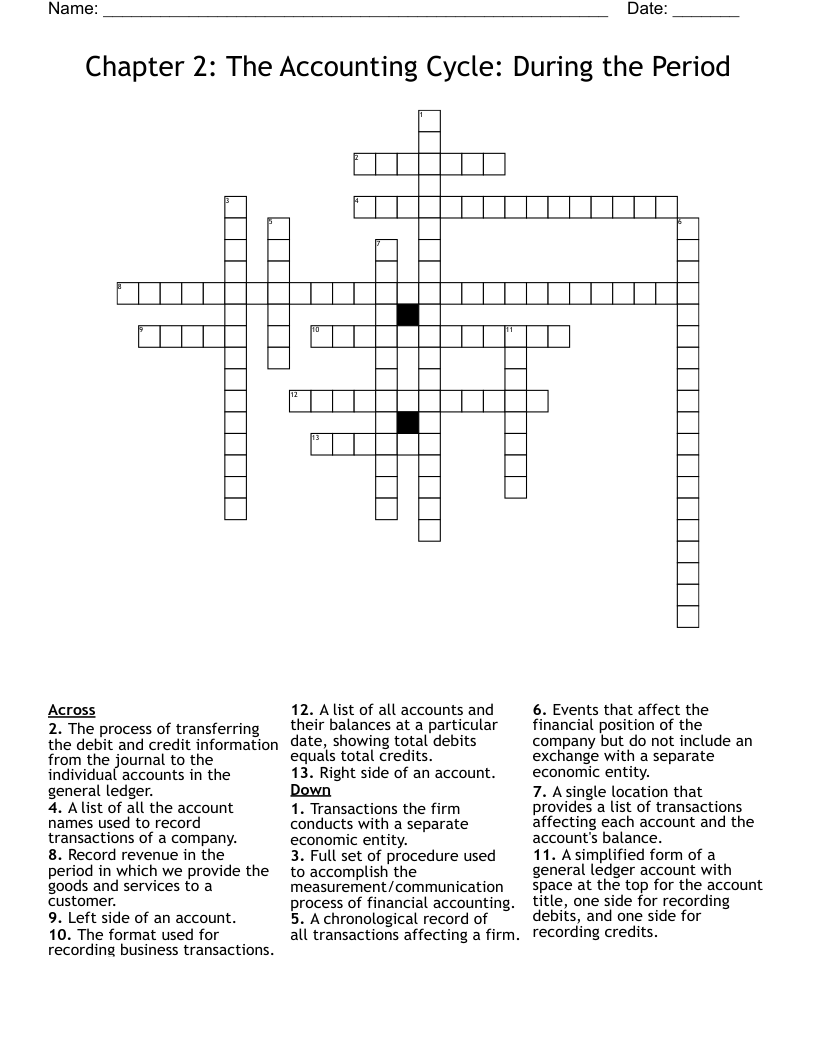 Chapter 2: The Accounting Cycle: During the Period Crossword