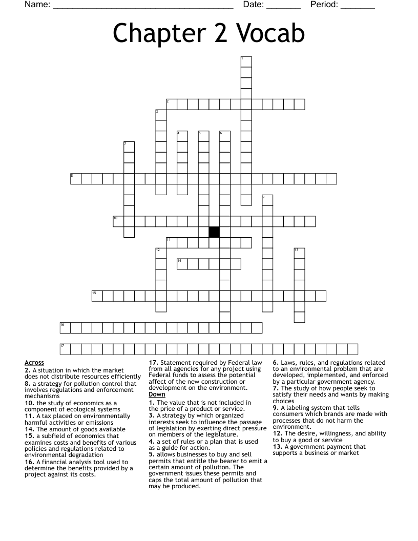 Chapter 2 Vocab Crossword