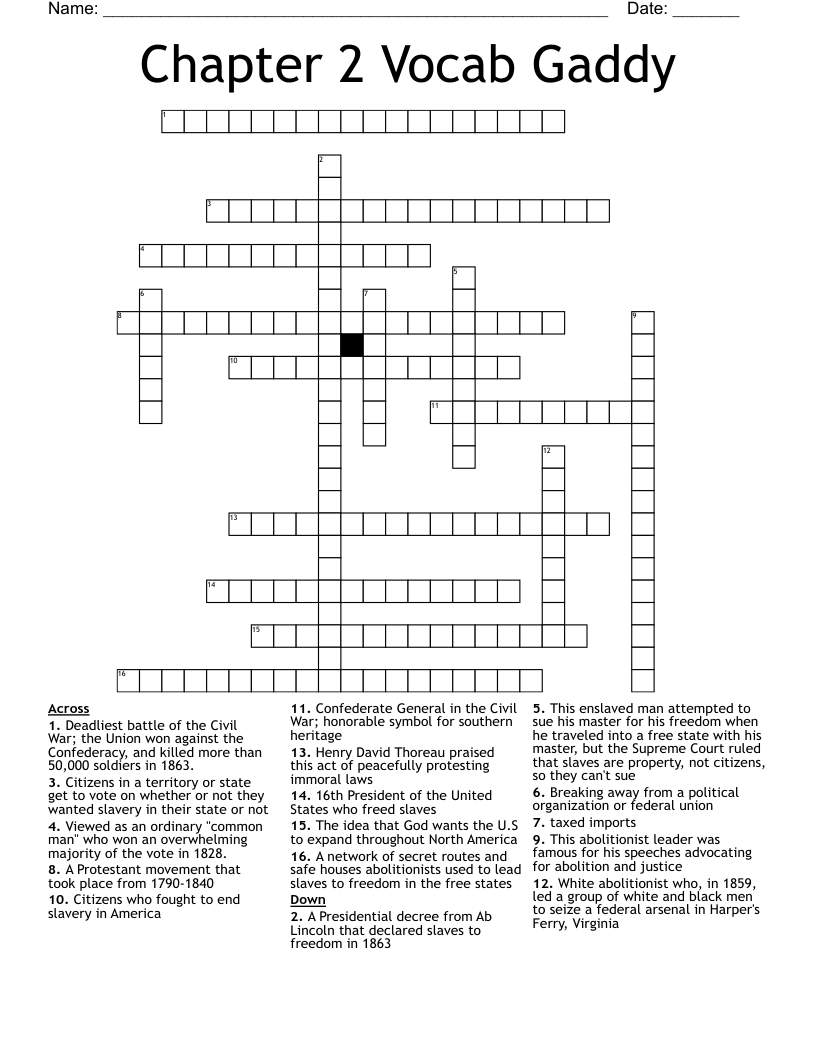 Chapter 2 Vocab Gaddy Crossword