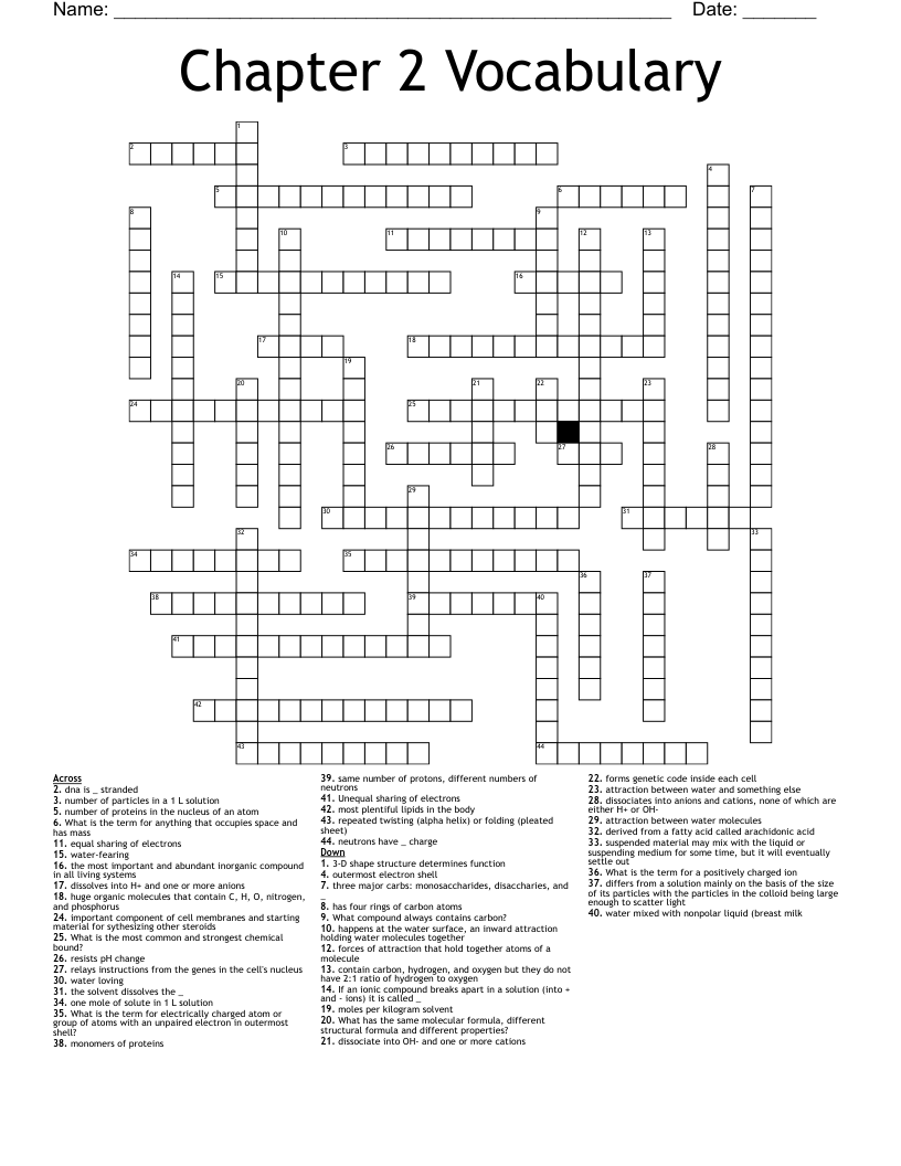 Chapter 2 Vocabulary Crossword