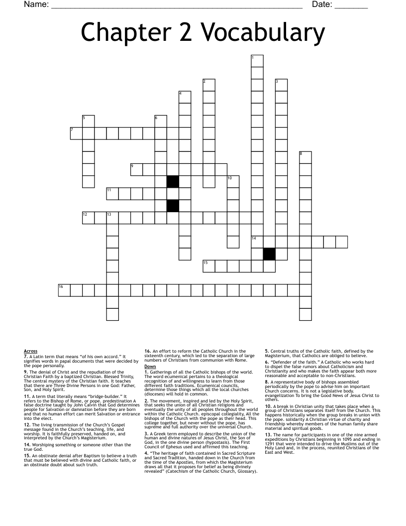 Chapter 2 Vocabulary Crossword