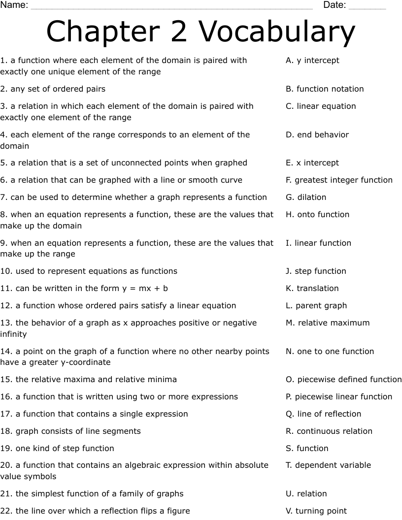 Chapter 2 Vocabulary Worksheet