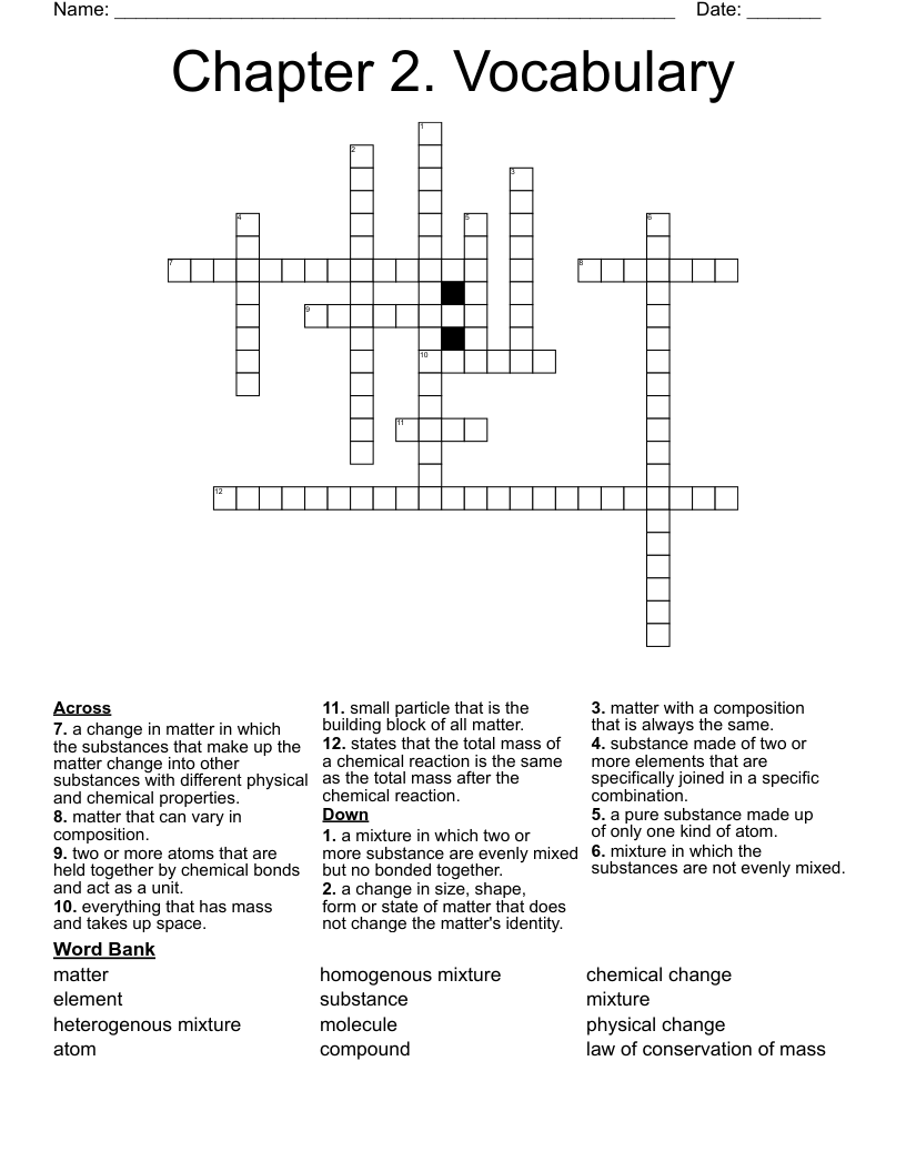 Chapter 2. Vocabulary Crossword