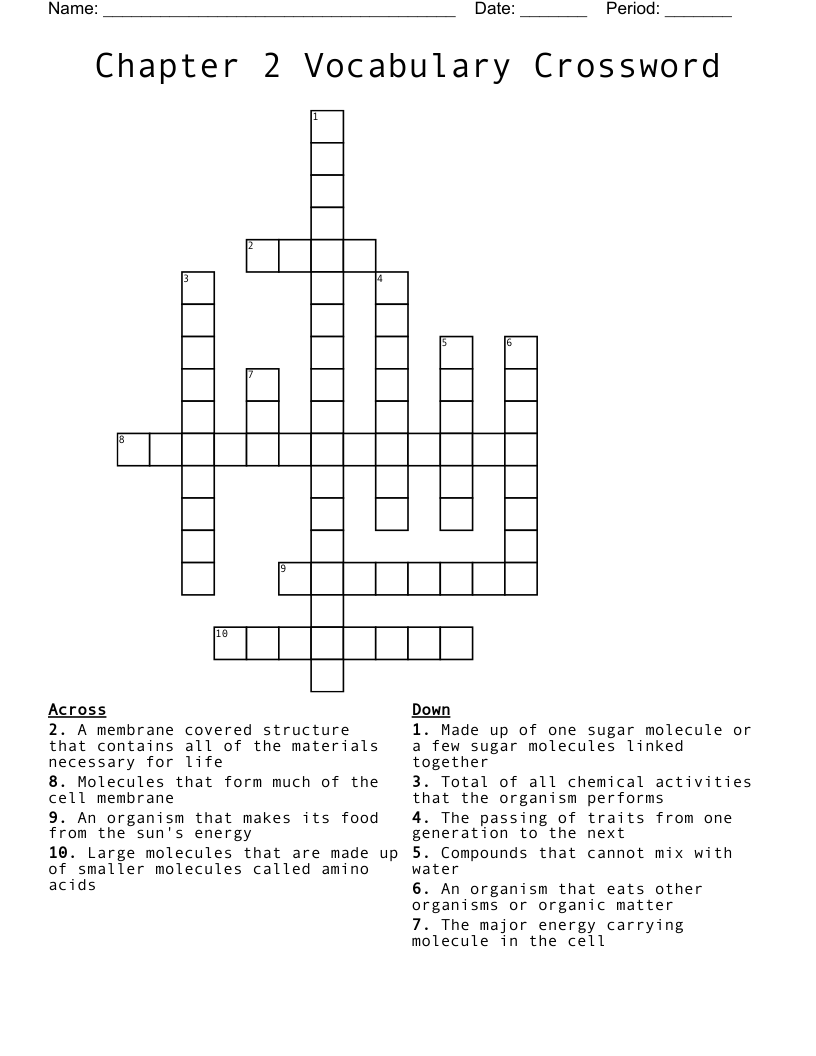 Chapter 2 Vocabulary Crossword 
