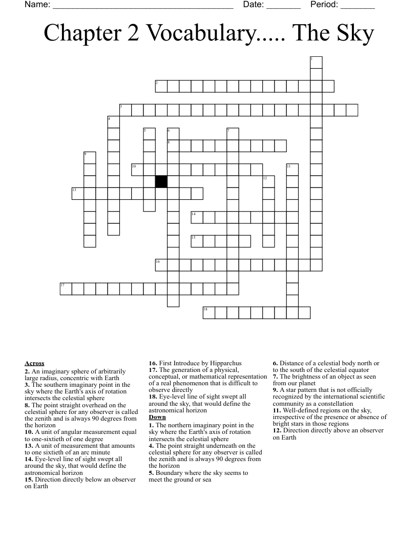 Chapter 2 Vocabulary..... The Sky Crossword