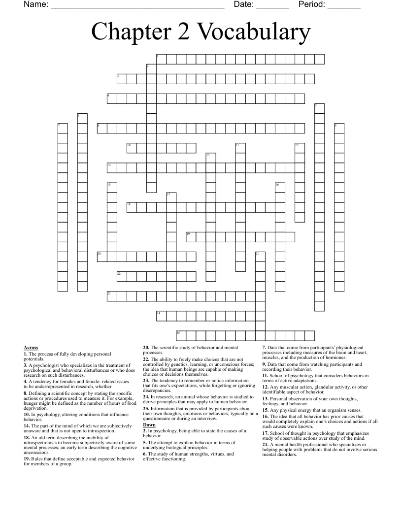 Chapter 2 Vocabulary  Crossword