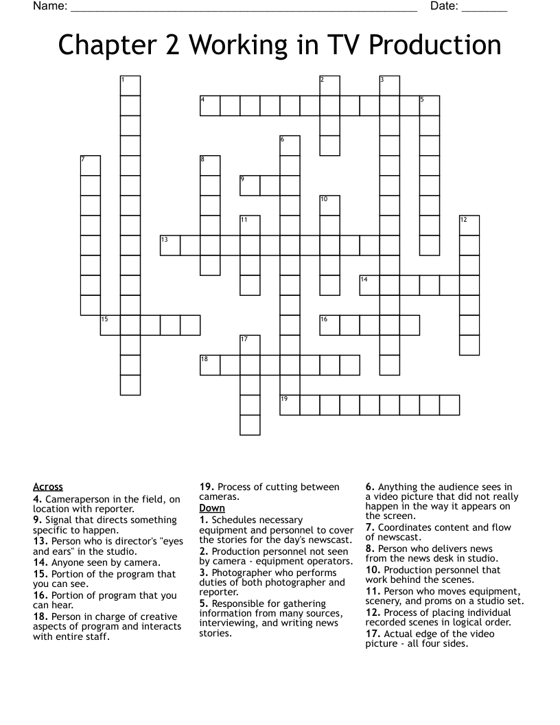 Chapter 2 Working in TV Production Crossword