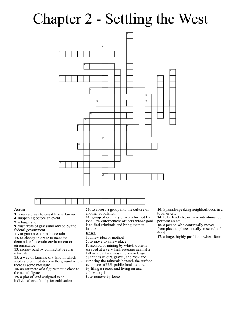 Chapter 2 - Settling the West Crossword
