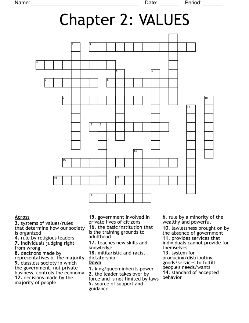 Chapter 2:  VALUES Crossword