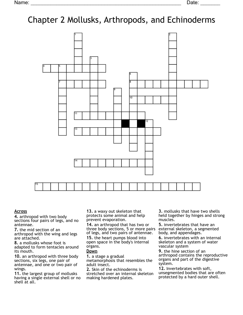Chapter 2   Mollusks, Arthropods, and Echinoderms Crossword