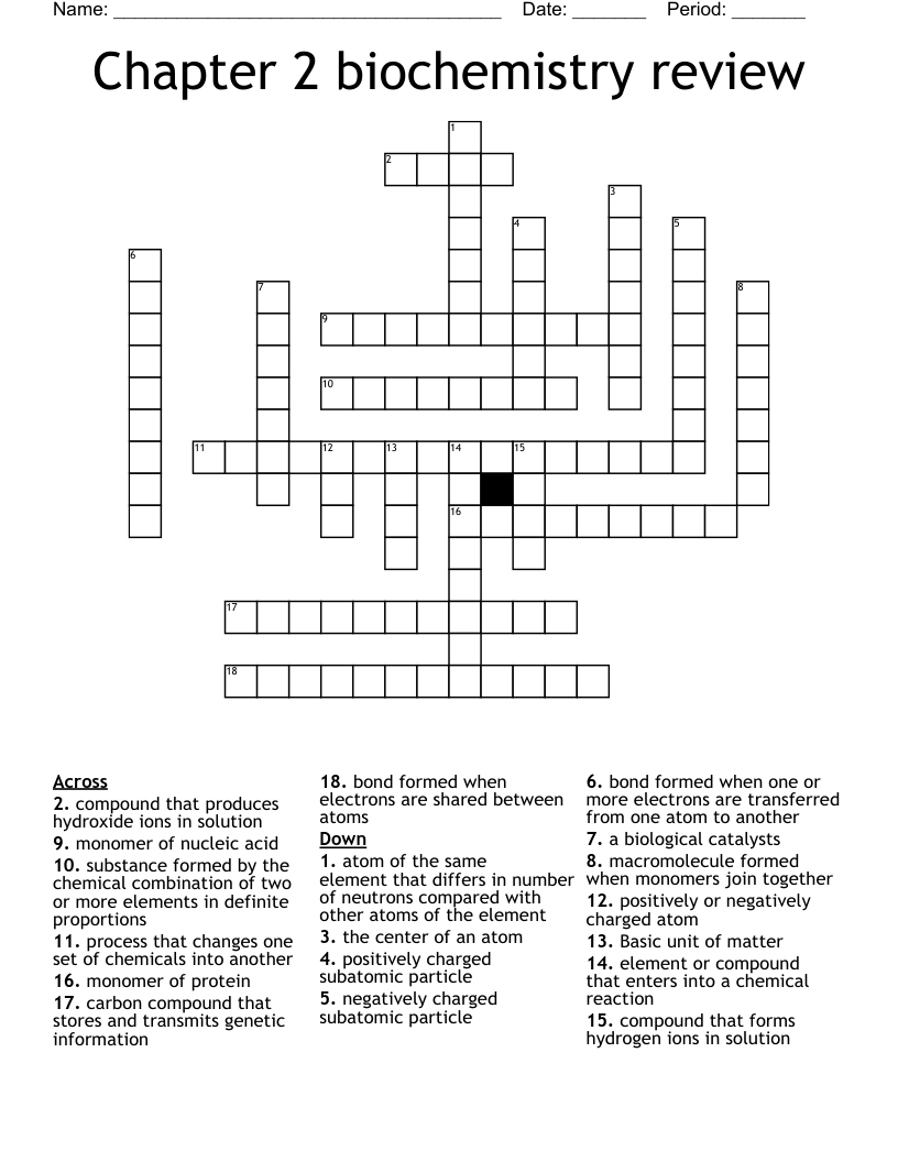 Chapter 2 biochemistry review Crossword