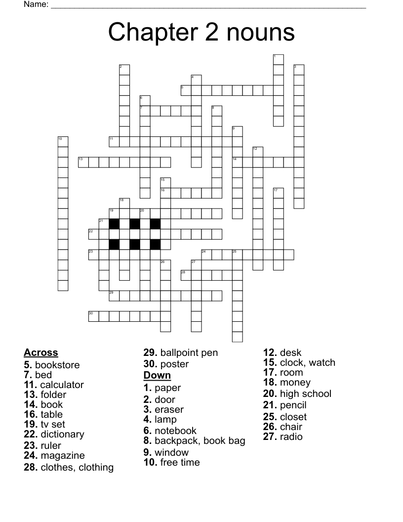 Chapter 2 nouns Crossword