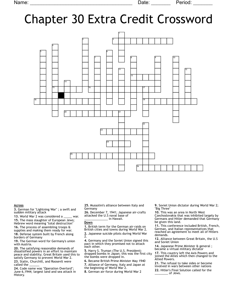 Chapter 30 Extra Credit Crossword