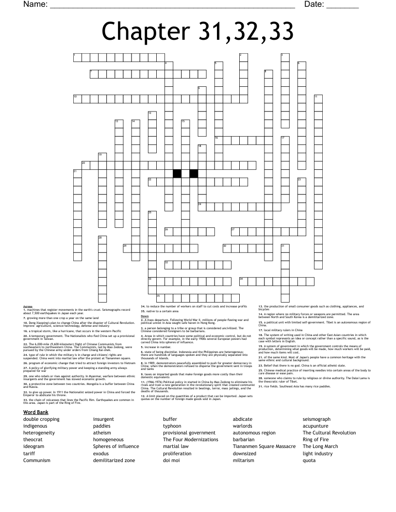 Chapter 31,32,33 Crossword