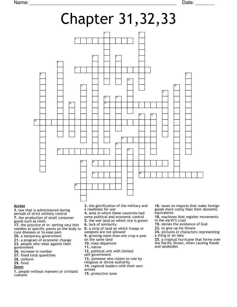 Chapter 31,32,33 Crossword