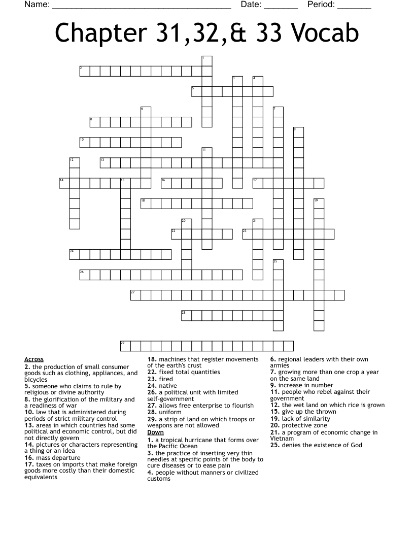 Chapter 31,32,& 33 Vocab Crossword