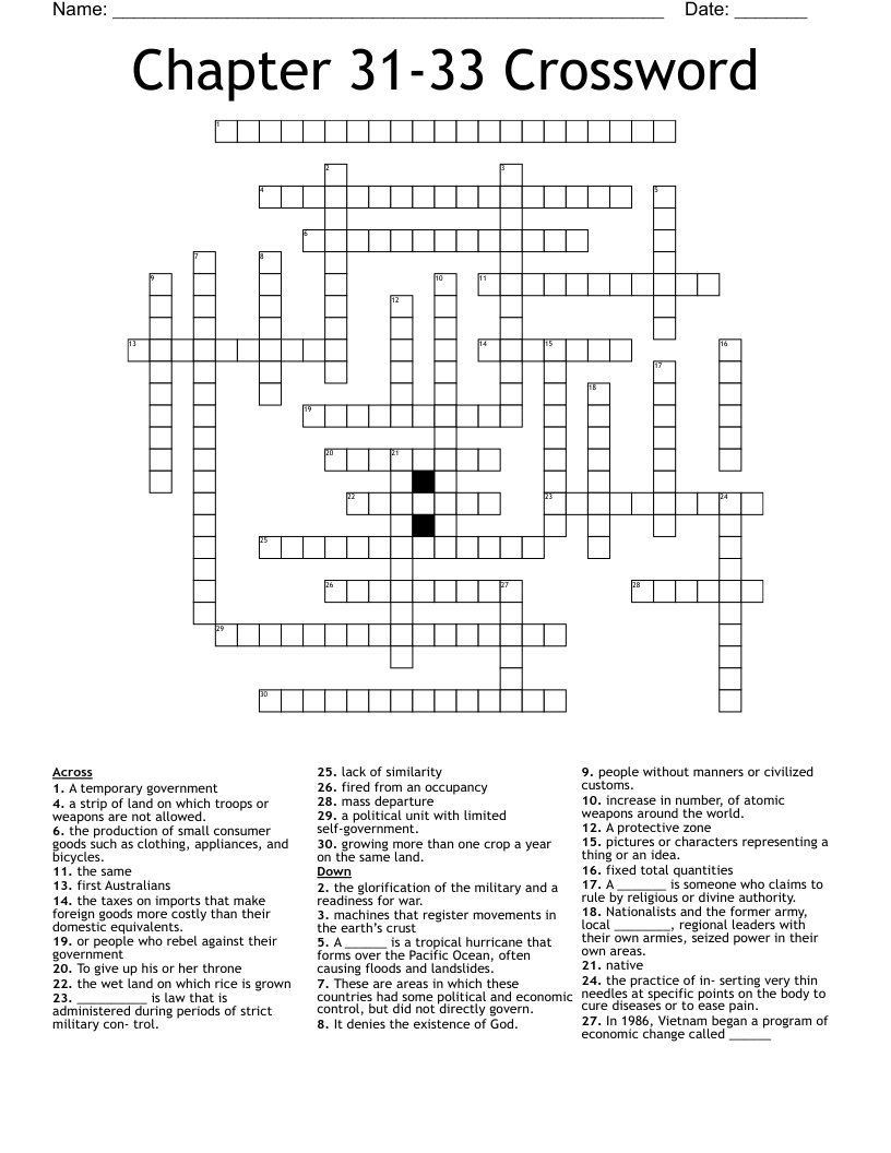 Chapter 31-33 Crossword