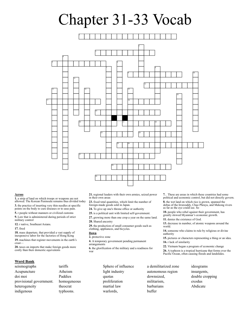 Chapter 31-33 Vocab Crossword