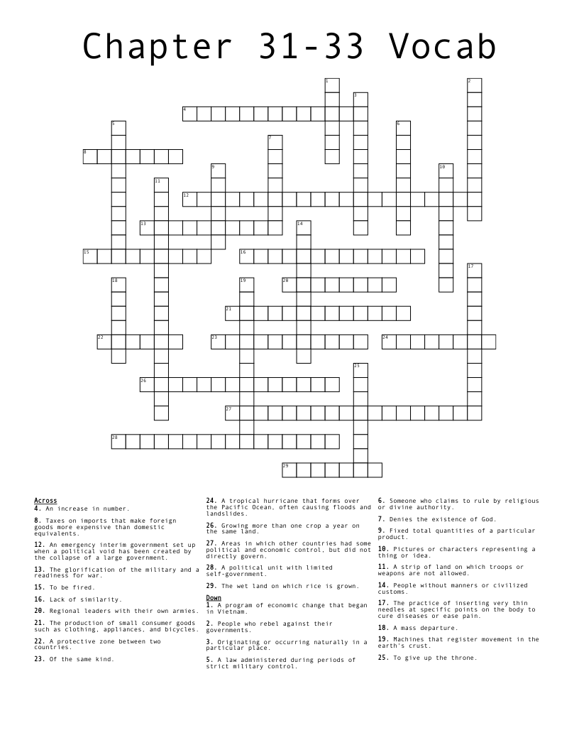 Chapter 31-33 Vocab Crossword