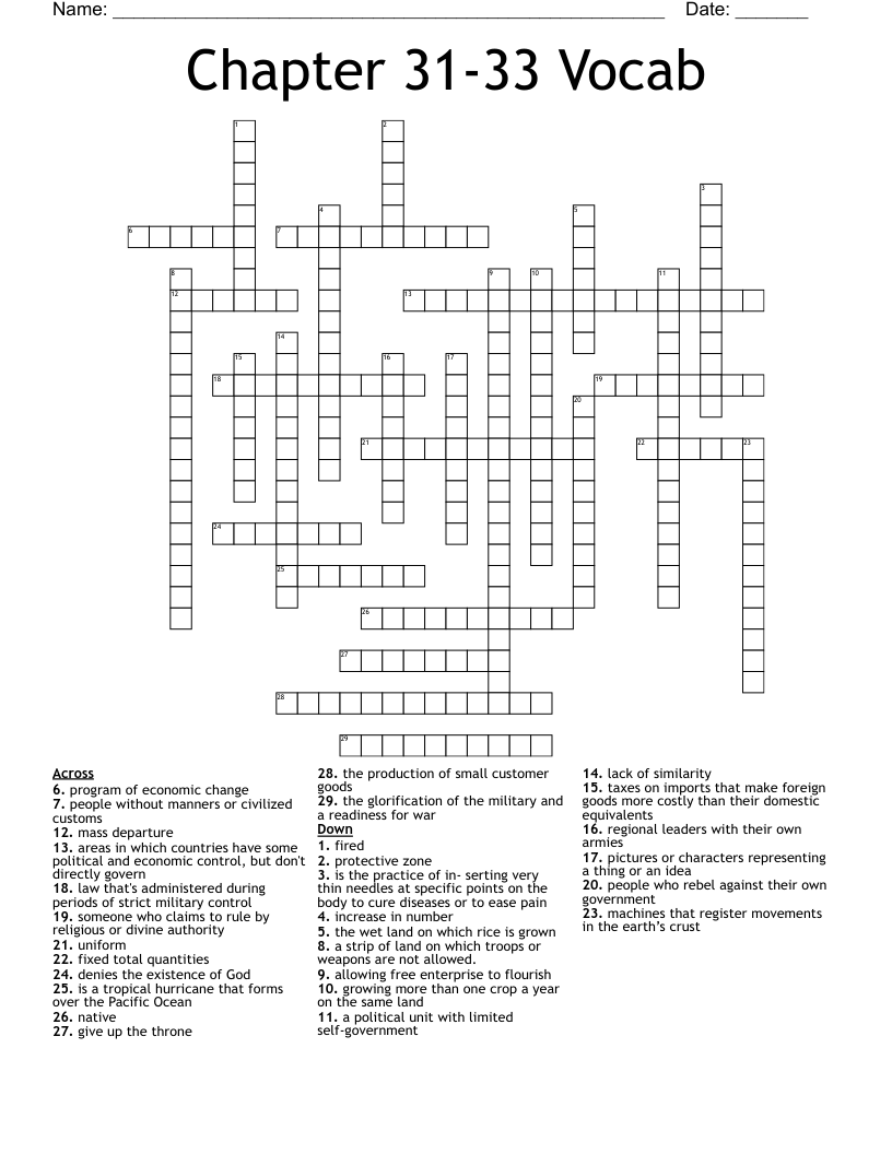 Chapter 31-33 Vocab Crossword