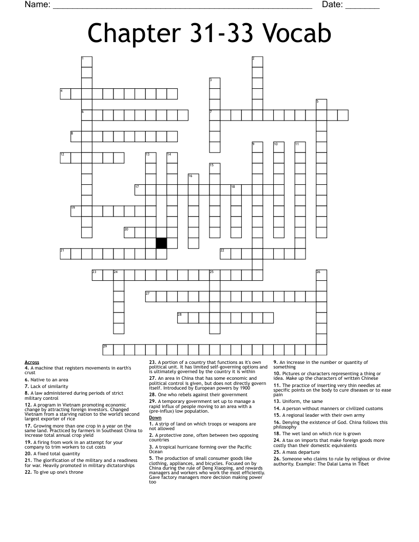 Chapter 31-33 Vocab Crossword