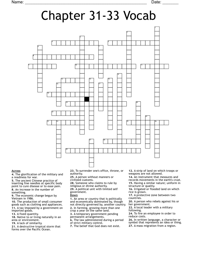 Chapter 31-33 Vocab Crossword