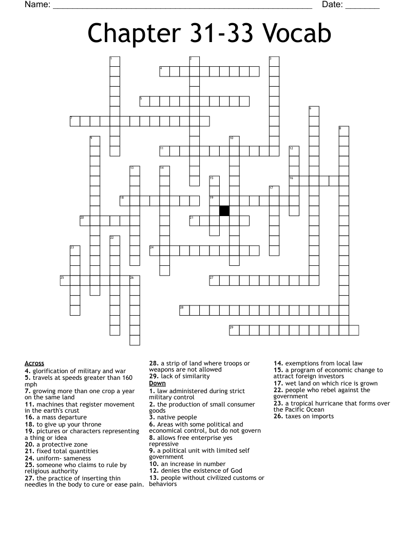 Chapter 31-33 Vocab Crossword