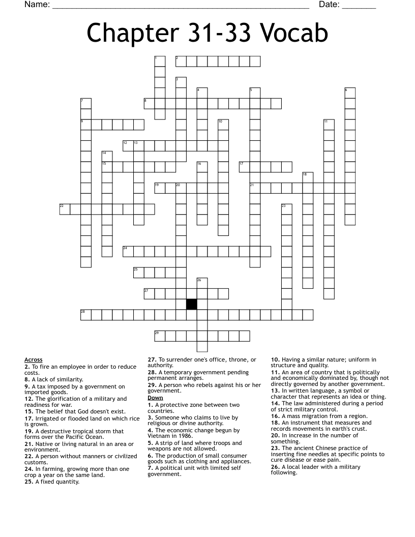 Chapter 31-33 Vocab Crossword