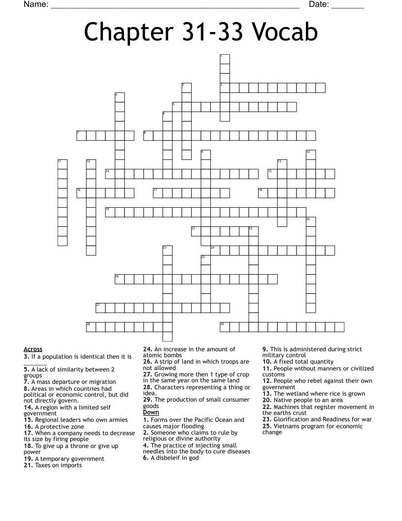 Chapter 31-33 Vocab Crossword