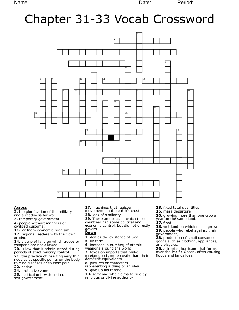 Chapter 31-33 Vocab Crossword