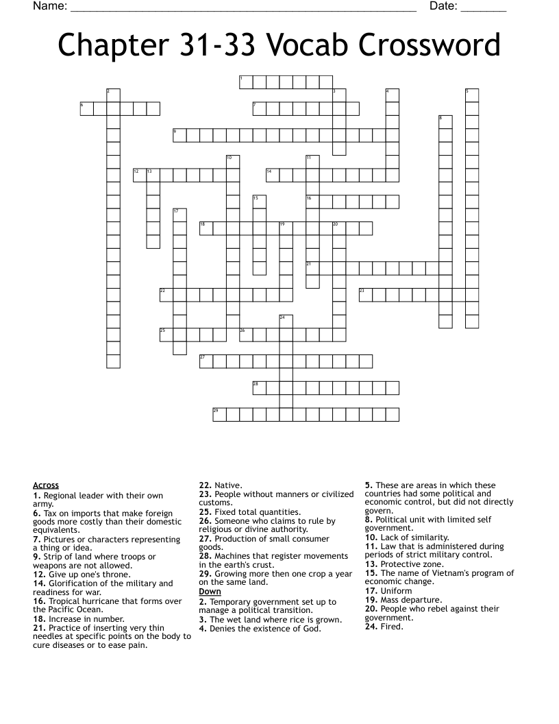 Chapter 31-33 Vocab Crossword
