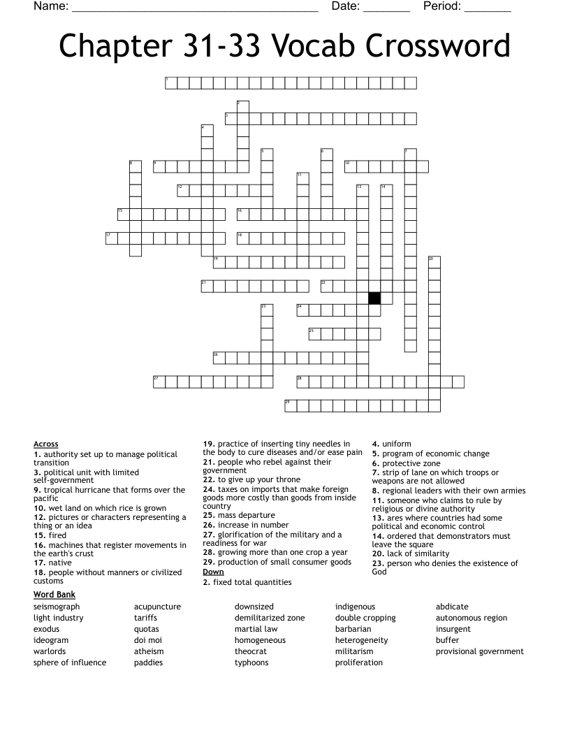 Chapter 31-33 Vocab Crossword