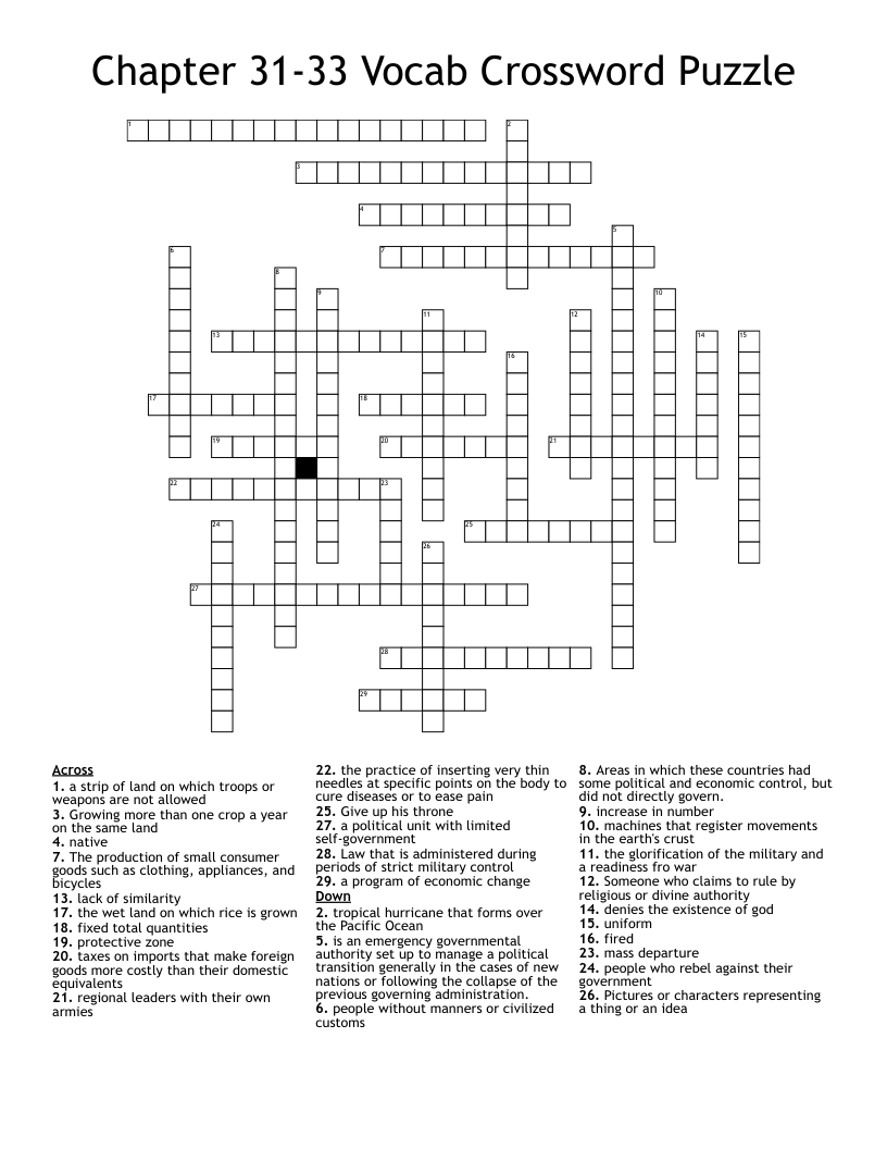 Chapter 31-33 Vocab Crossword Puzzle