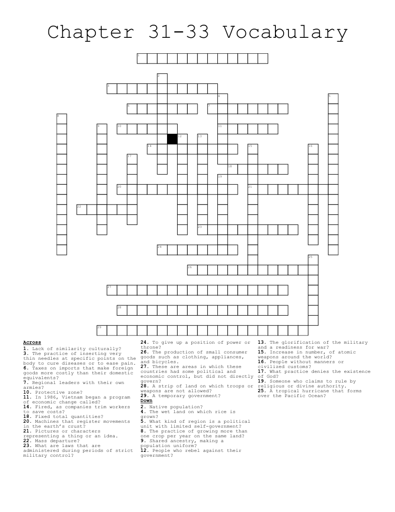 Chapter 31-33 Vocabulary  Crossword
