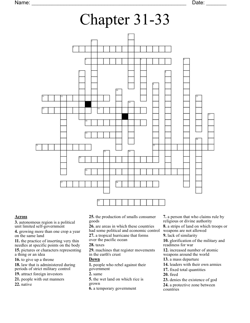 Chapter 31-33  Crossword