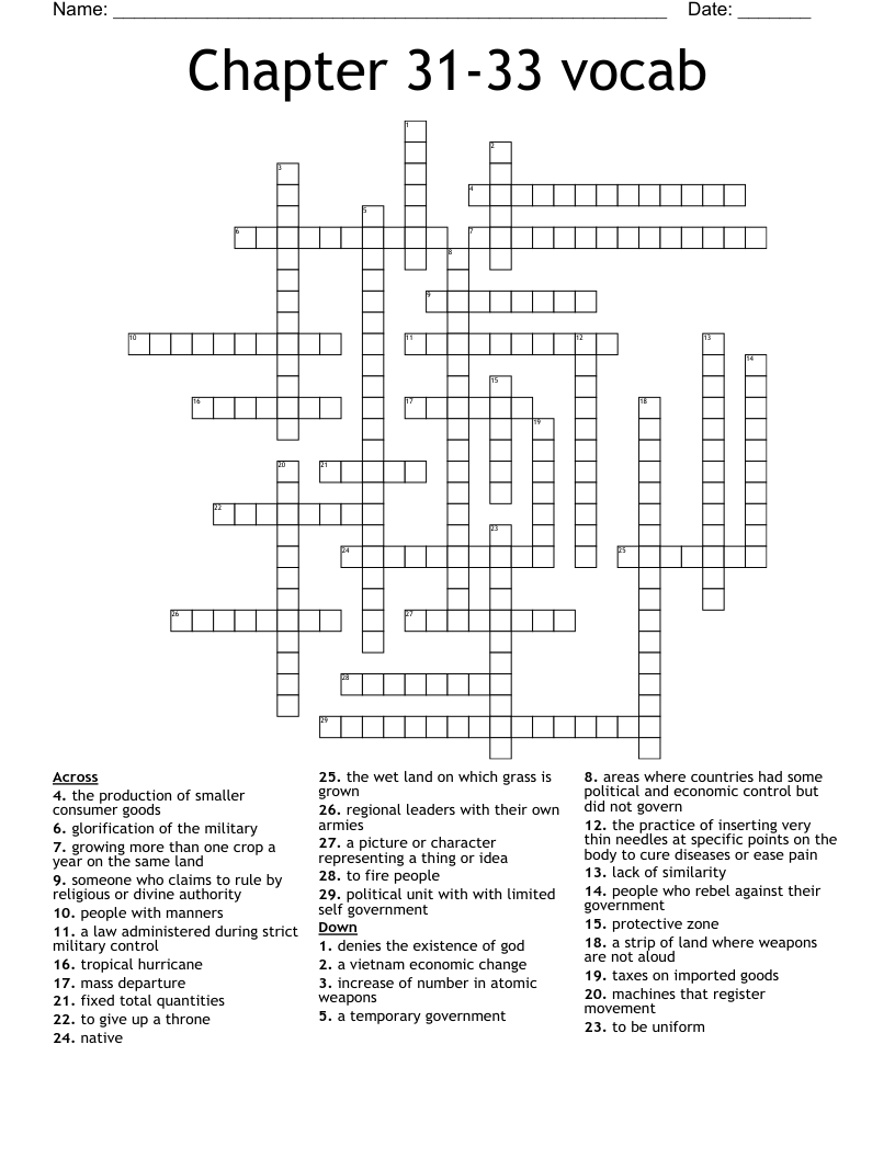 Chapter 31-33 vocab Crossword