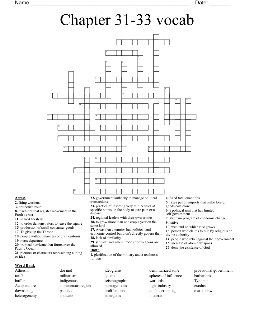 Chapter 31-33 vocab Crossword