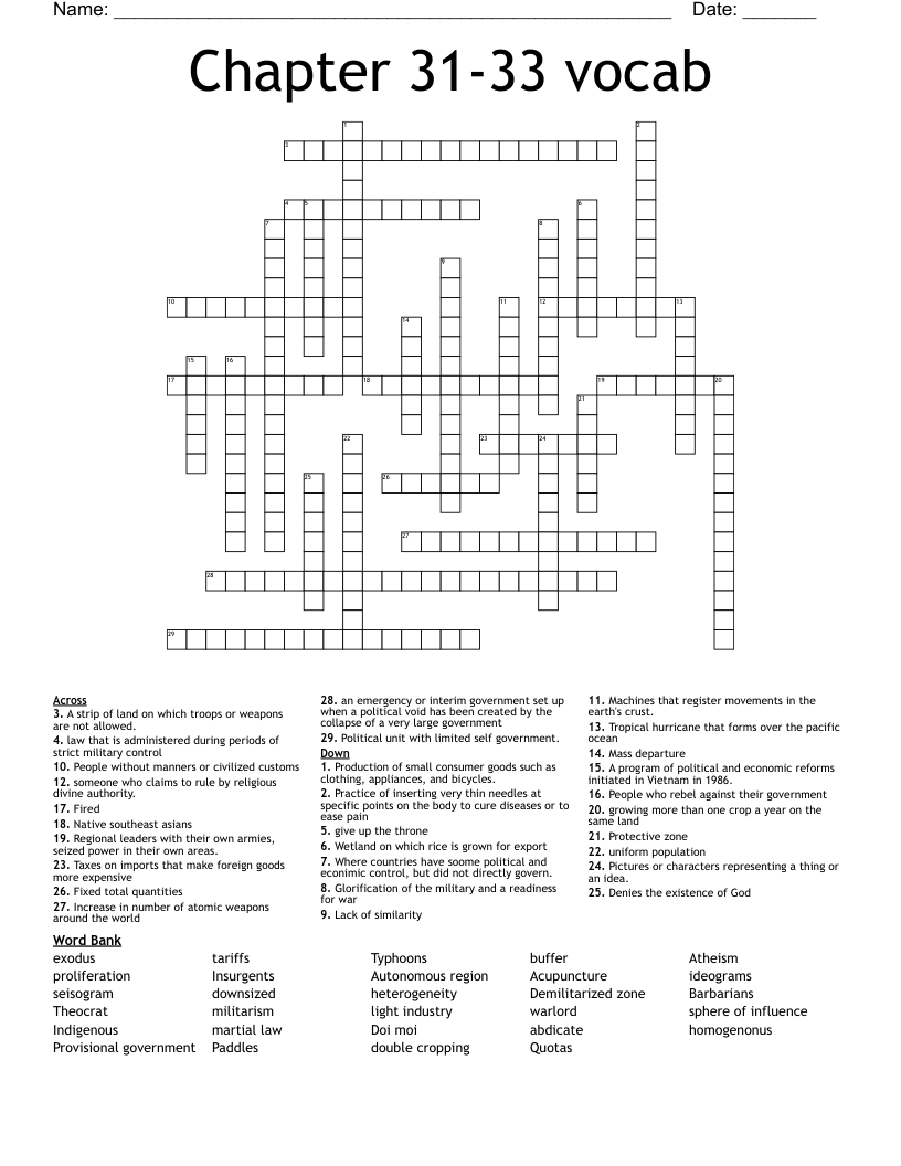 Chapter 31-33 vocab  Crossword