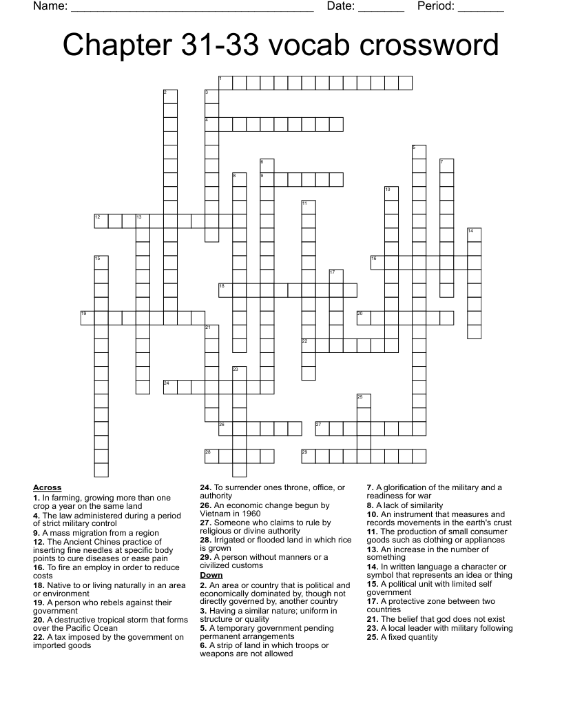 Chapter 31-33 vocab crossword 
