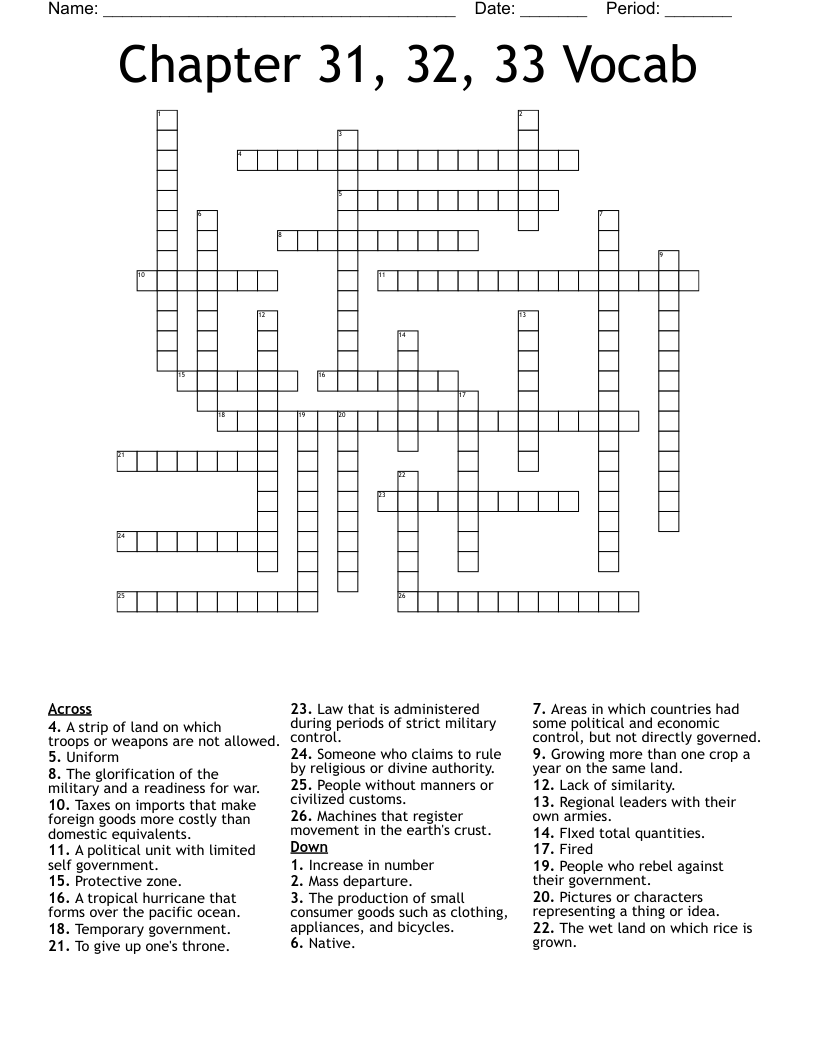 Chapter 31, 32, 33 Vocab Crossword