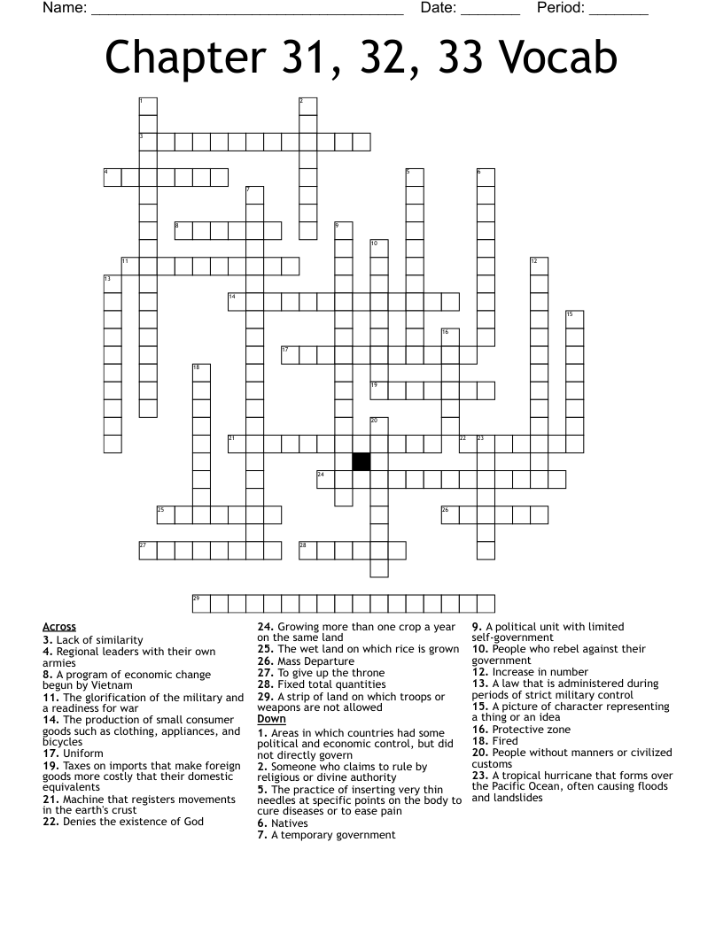 Chapter 31, 32, 33 Vocab Crossword