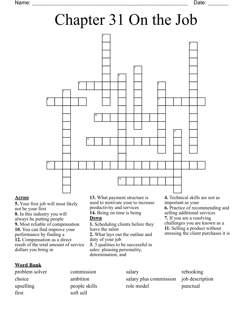 Chapter 31 On the Job Crossword