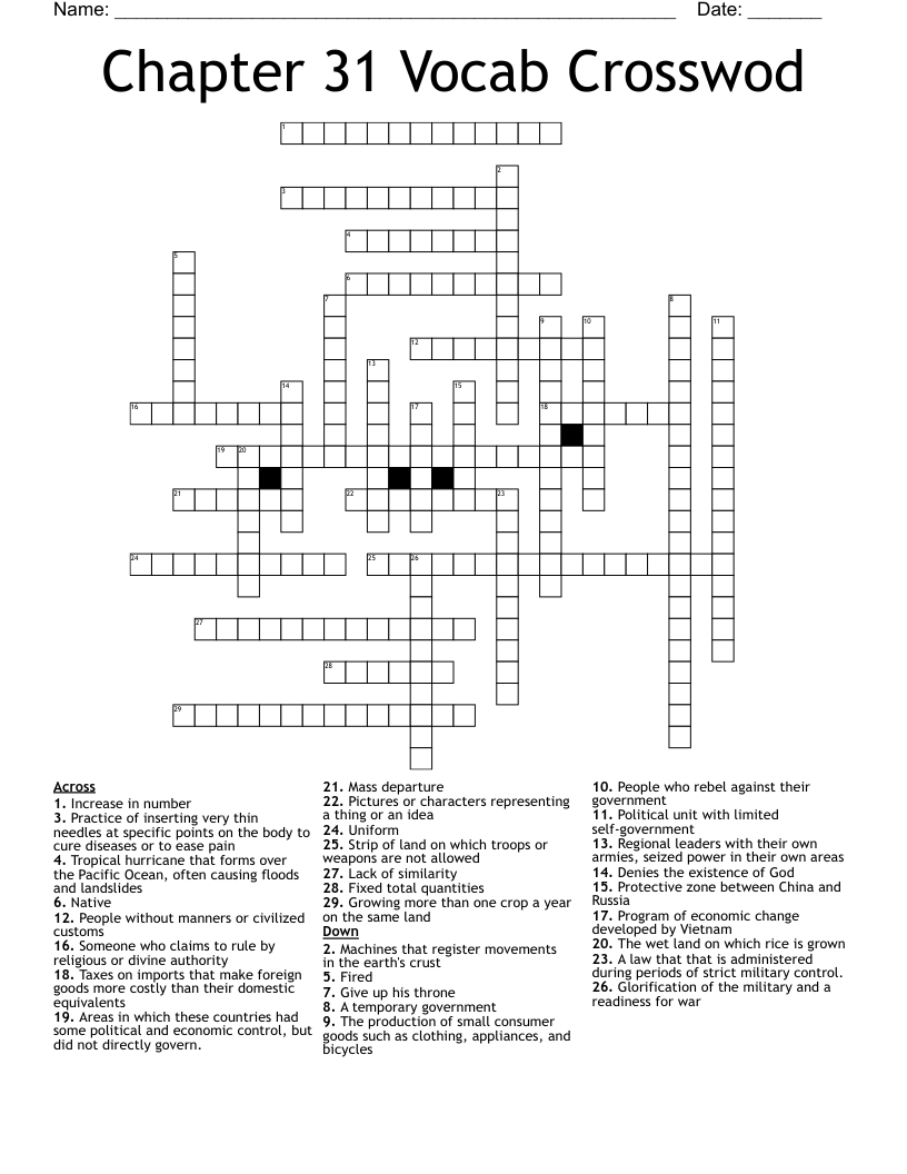 Chapter 31 Vocab Crosswod Crossword