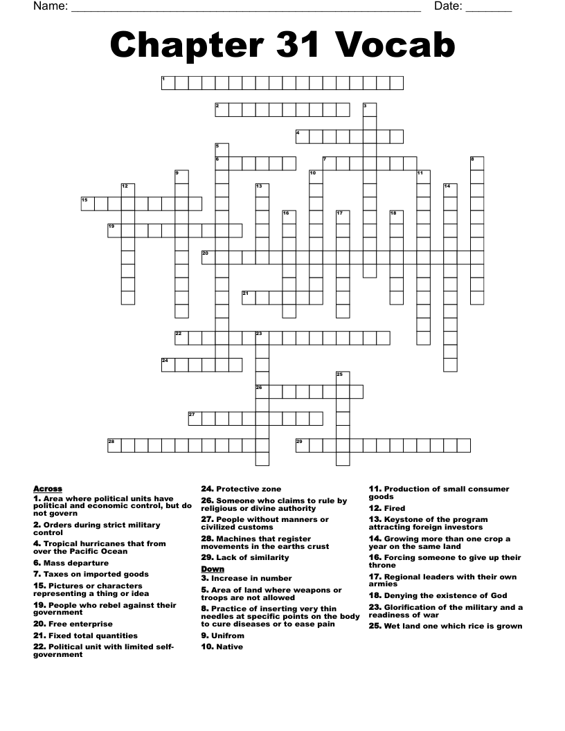 Chapter 31 Vocab  Crossword