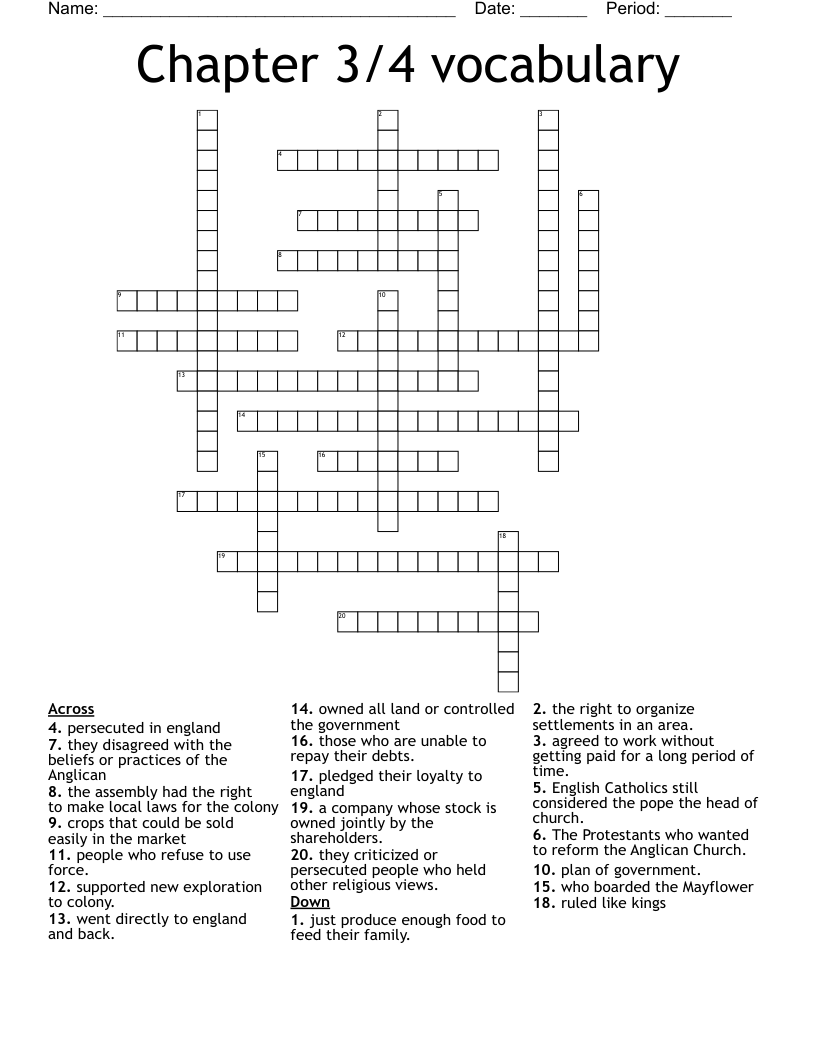Chapter 3/4 vocabulary Crossword