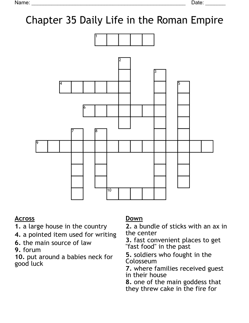 Chapter 35 Daily Life in the Roman Empire Crossword